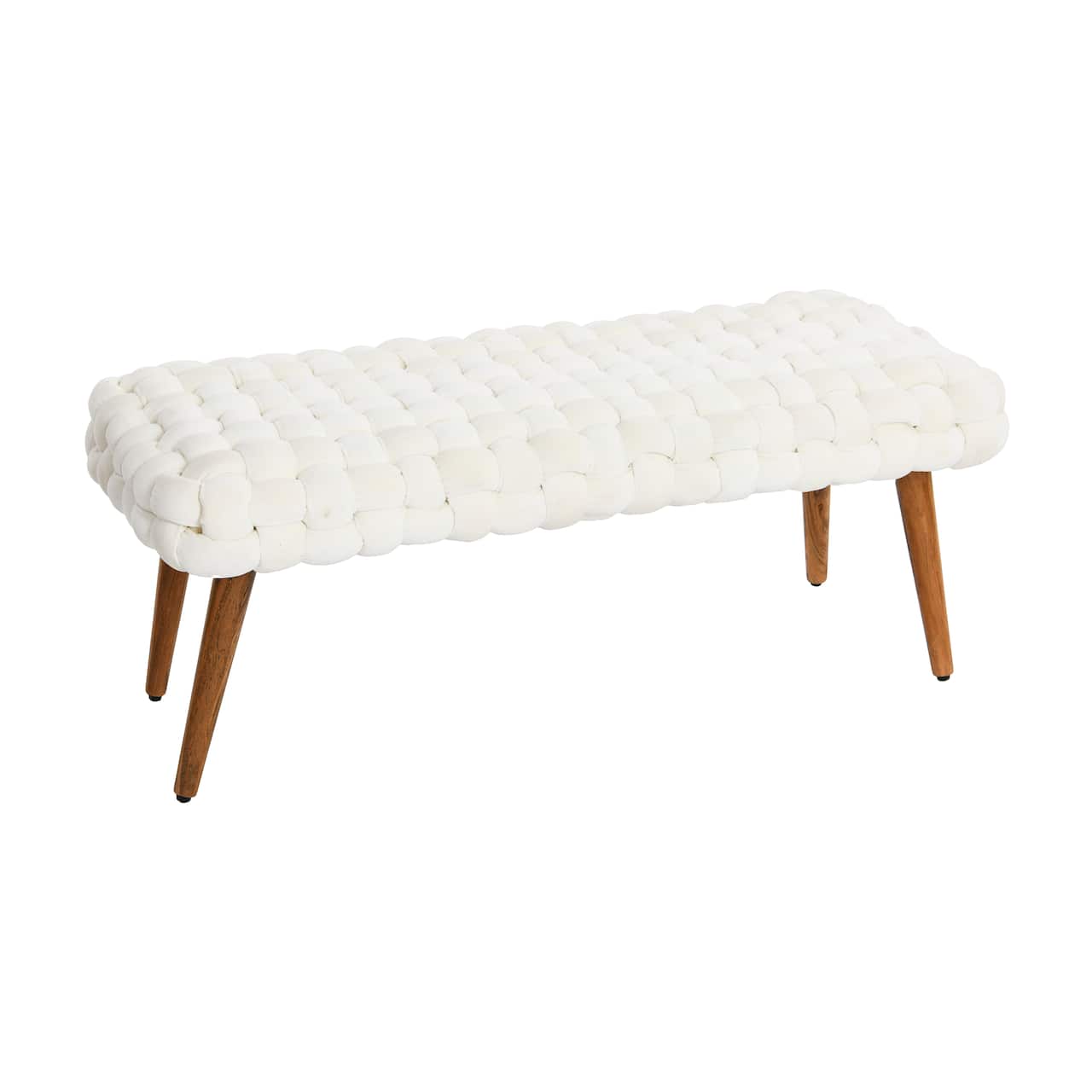 Hello Honey® Cream Chunky Woven Velvet Entryway Bench